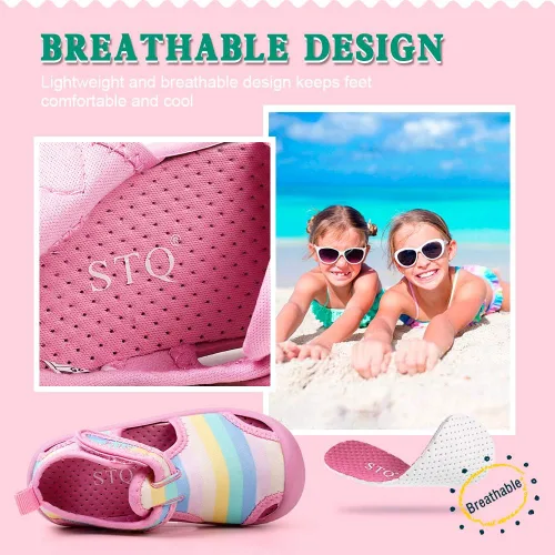 Vista 4 de STQ - Zapatos acuáticos para niños y niñas, de secado rápido, sin cordones, sandalias para la playa, para nadar, para la alberca, para bebés y niños