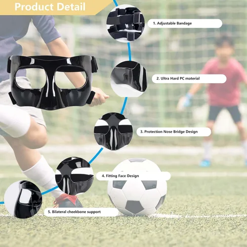Vista 4 de Protector de nariz deportivo con acolchado ajustable, protector de máscara facial completa transpirable para recuperación de nariz rota, baloncesto
