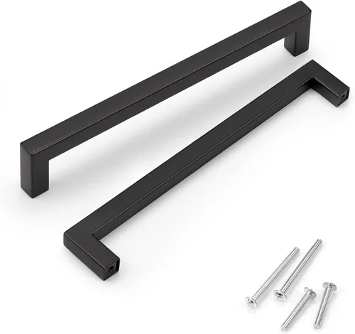 Vista 26 de Juego de manijas de puerta de acero inoxidable de 1/2 de ancho, esquinas cuadradas, para armario de cocina