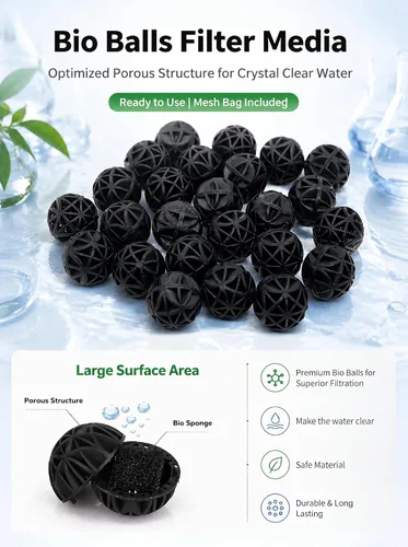 Vista 2 de J-star 50 bolas de filtro bio para tanque de peces de 1 pulgada, medios de filtro para acuario y estanque, incluye bolsas de filtro para filtro