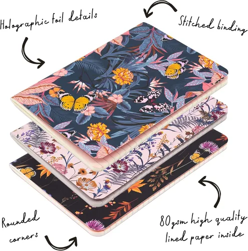 Vista 3 de Pukka Pad Bloom B6 - Libros de ejercicios cosidos, 6.9 x 4.9 pulgadas, paquete de 3 diseños florales surtidos