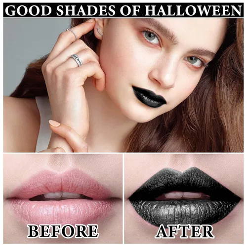 Vista 3 de Juego de 2 delineadores de labios negros y pintalabios, alta pigmentación de larga duración, color negro mate líquido para mujeres, brillo de labios