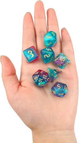 Vista 5 de Juego de dados D20 de resina translúcida de colores poliédricos con caja de dados y bolsa de organza gigante D4 D6 D8 D10 D12 D20 juego de dados