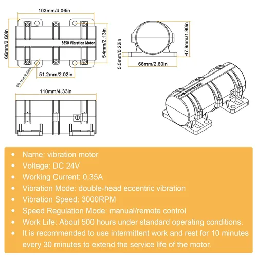 Vista 2 de JIAWANSHUN Motor de Vibración DC24V, Motor Rotativo de Tamiz de 3800RPM para Cama de Masaje, con Adaptador de Velocidad Ajustable y Control Remoto