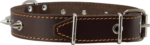 Vista 4 de Real piel café Spiked perro collar spikes, 1.25" Amplio. Fits 15.5"-20" cuello, Medium Razas