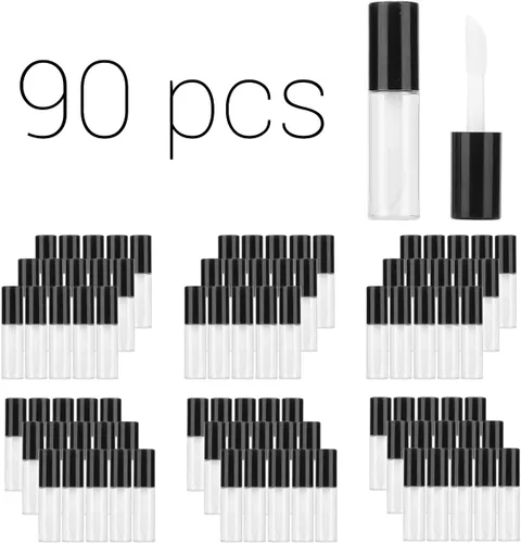 Vista 15 de Caja de 45 paquetes, tubos vacíos de plástico transparente para brillo de labios, contenedor de botella de bálsamo labial, negro, transparente, 0.04