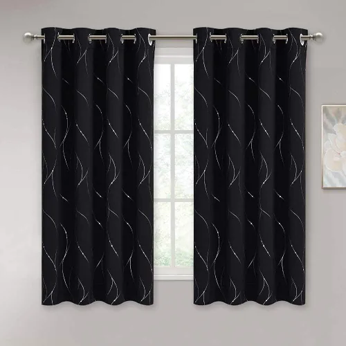 Vista 2 de StangH Foil Print Wave Line Cortinas opacas de línea ondulada
