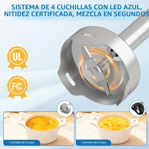 Vista 4 de Batidora de inmersión profesional 6 en 1, licuadora de mano resistente con 12 velocidades y 10 accesorios, picadora de alimentos de 20 onzas