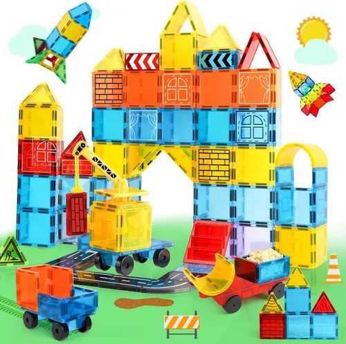 Vista 9 de TOY Life Azulejos magnéticos para niños de 3 a 5 años, juguetes de construcción para niños de 4 a 8 años, azulejos de construcción magnéticos