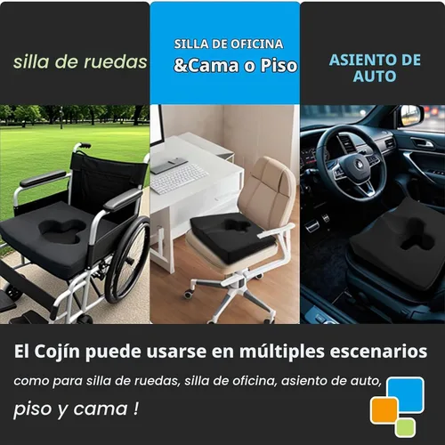 Vista 6 de Cojín de asiento de silla de ruedas de gel, cojines para dolor de cama para glúteos, almohada de espuma viscoelástica para hemorroides para sillas