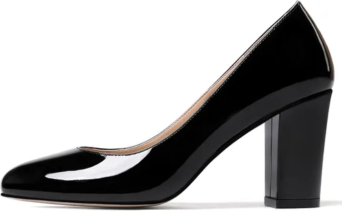 Vista 2 de WAYDERNS Zapatos de tacón alto para mujer, con puntera redonda, sólidos, gruesos, de 3 pulgadas