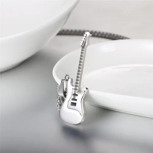 Vista 4 de U7 - Collar con púa de guitarra para hombre y mujer, con cadena ajustable, de acero inoxidable, con grabado personalizado