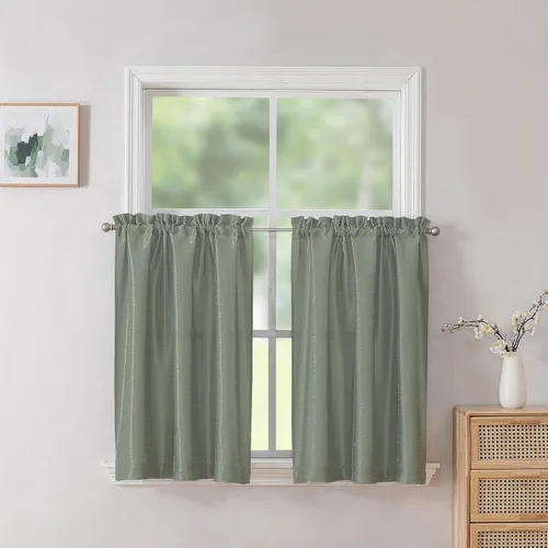 Vista 19 de Chyhomenyc Uptown - Cortinas negras de 24 pulgadas de largo, 2 paneles, cortinas cortas de seda sintética para oscurecer la habitación, cortinas