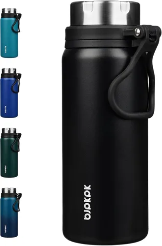 Vista 16 de BJPKPK Botella de agua aislada de 24 onzas con asa, sin BPA, botella térmica de viaje de acero inoxidable reutilizable, botella de agua grande, Negro