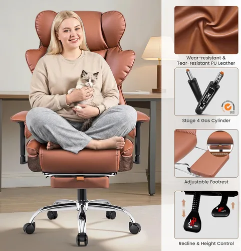 Vista 7 de BESTFAIR Silla de oficina grande y alta, silla ejecutiva de capacidad de 400 libras con respaldo alto y reposapiés, silla de oficina ergonómica