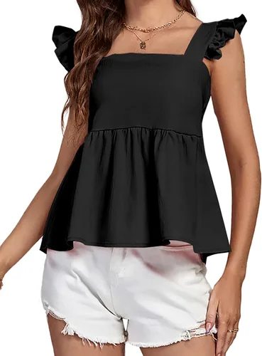 Vista 4 de LYANER Blusa sin mangas con volantes y cuello cuadrado para mujer