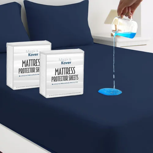 Vista 9 de Paquete de 2 fundas protectoras de colchón tamaño individual, sábana bajera impermeable para cama individual Negro