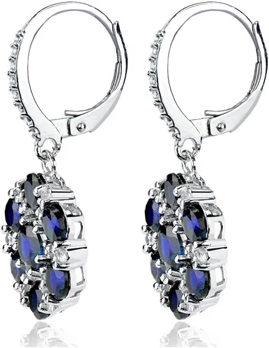 Vista 2 de Sterling Silver Genuine or Synthetic Gemstone & White Topaz Flower Leverback Dangle Earrings for Women