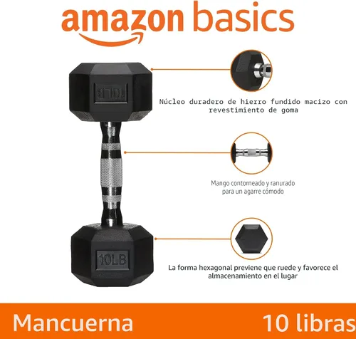 Vista 2 de Amazon Basics Rubber Hex Dumbbell Hand