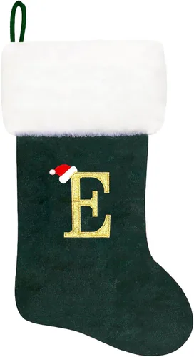 Vista 48 de Calcetines de Navidad bordados de 20 pulgadas con monograma, terciopelo negro con puño de felpa blanca supersuave, adornos clásicos para decoración