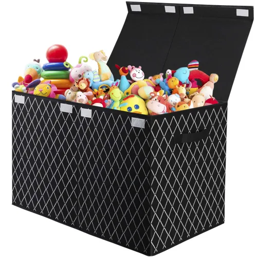 Vista 10 de Caja organizadora de juguetes para niños y niñas, contenedor grande de almacenamiento de tela plegable con tapa abatible y asas para ropa, manta
