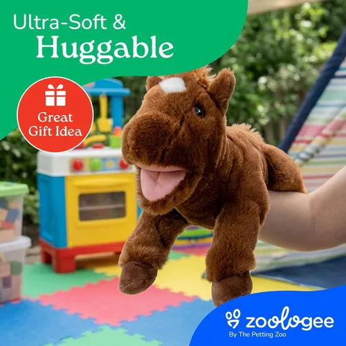 Vista 6 de The Petting Zoo Peluche de caballo de peluche, regalos para niños, animales títeres, juguete de peluche de caballo marrón de 15 pulgadas
