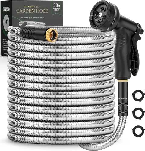 Vista 11 de Itsonestep Manguera de jardín de 50 pies, manguera de agua no expandible GHT de 3/4 pulgadas, ligera, flexible con boquilla de 10 funciones, sin