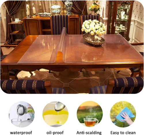 Vista 2 de Protector de mesa transparente esmerilado de vidrio suave de PVC, 0.059 in de grosor, impermeable, a prueba de aceite, lavable, antideslizante, 20 x