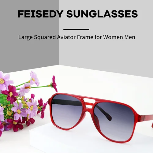 Vista 5 de FEISEDY Gafas de sol estilo aviador vintage retro de los años 70 para mujeres y hombres, marco cuadrado grande clásico B2751