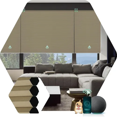 Vista 13 de Yoolax Persianas Celulares Motorizadas Compatibles con Alexa, Persianas Motorizadas Blackout Inteligentes de Panal para Ventanas, Persianas