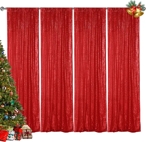 Vista 26 de Hahuho - Cortina de fondo de lentejuelas negras, 2 piezas de 2 pies x 8 pies, cortina de fondo con purpurina para fiestas, Navidad, boda, decoración