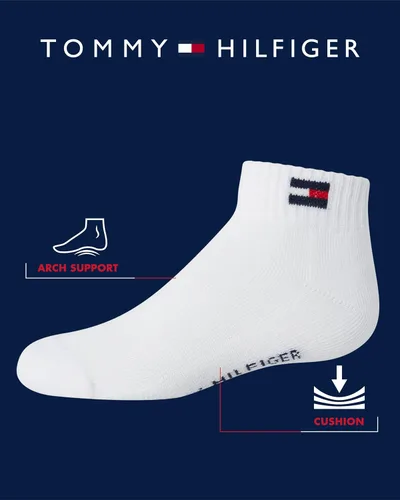 Vista 2 de Tommy Hilfiger Calcetines atléticos para niños, calcetines tobilleros de corte de un cuarto (6 unidades)