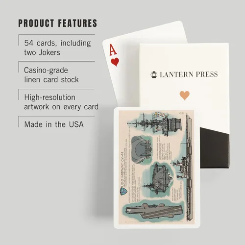 Vista 3 de Lantern Press San Diego, California, USS Midway Technical (52 cartas de juego, baraja de cartas de tamaño póquer con comodines)