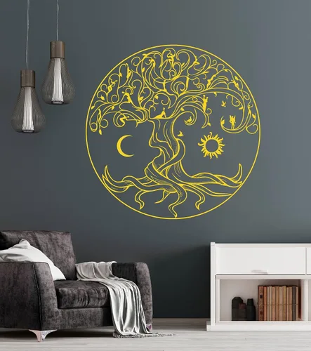Vista 4 de Vinilo adhesivo para pared, diseño celta del árbol de la vida, símbolo, naturaleza, hadas, sol y luna, decoración grande (1359ig)
