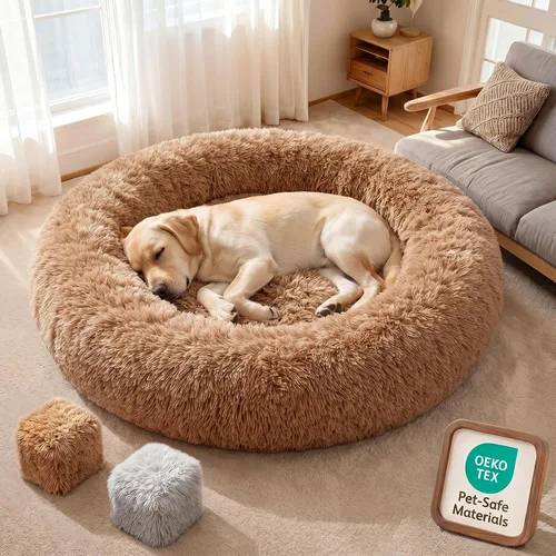 Vista 16 de Cama ortopédica con forma de dona de alta calidad para perros de tamaño grande, cama ortopédica de espuma viscoelástica doble para perros