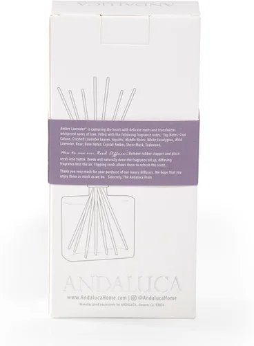 Vista 4 de Andaluca Difusor botánico de caña de lavanda ámbar 7.5 onzas líquidas Aromas de lavanda, ámbar y geranio