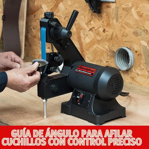 Vista 2 de Lijadora de banda Bucktool 2.3A, lijadora de banda de 1x30 pulgadas de baja velocidad con guía de ángulo de afilado de cuchillos, lijadora de metal