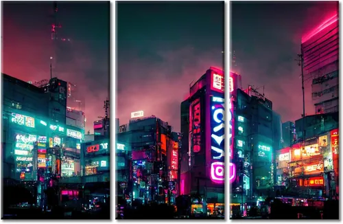 Vista 50 de Arte de pared de 3 piezas de escena de ciencia ficción de la calle comercial futurista paisaje urbano, decoración de pared para dormitorio