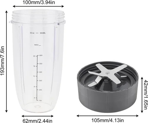 Vista 2 de Reemplazo de la cuchilla extractora de taza de licuadora de 32 oz para NutriBullet 600W 900W Taza del exprimidor,2 juntas de goma,Mezclador