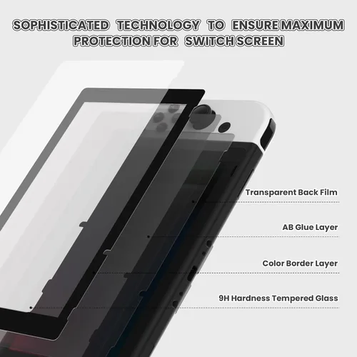 Vista 3 de eXtremeRate 2 Pack Black Border Transparent HD Clear Saver Protector Film, Tempered Glass Screen Protector for Nintendo Switch
