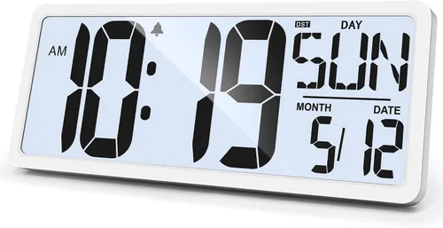Vista 12 de Reloj Atómico 15" Reloj de Pared Digital Reloj de Pared Atómico Funciona con Pilas Reloj de Alarma Digital Grande con Día, Fecha y Temperatura