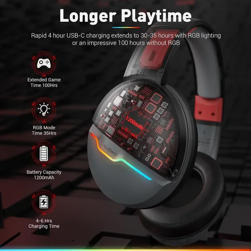 Vista 3 de NUBWO G08 - Auriculares inalámbricos duales para juegos con micrófono para PS5, PS4, PC, móvil, tableta inalámbrico de 2.4 GHz + 5.3 Bluetooth