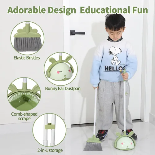 Vista 5 de Midoneat Juego de juguetes de limpieza para niños, mini escoba, trapeador y recogedor, juego de ayuda para la limpieza del hogar, juego de juego