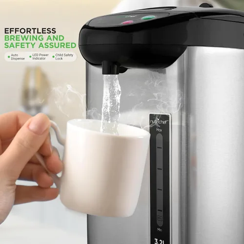 Vista 3 de NutriChef Olla de urna de agua caliente aislada de acero inoxidable, dispensador automático y manual, caldera automática, cierre de bloqueo