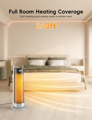 Vista 2 de Calentador de espacio para uso en interiores, habitación grande, calentador de oficina portátil de 1500 W, oscilación de 120°, cerámica PTC