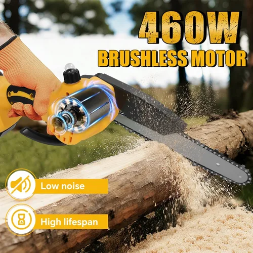 Vista 3 de Motosierra inalámbrica para batería Dewalt de 20 V, mini motosierra sin escobillas con bloqueo de seguridad, sierra de cadena de 8 pulgadas