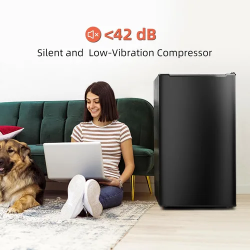 Vista 3 de Congelador vertical negro de 3.5 pies cúbicos, mini congelador compacto con puerta reversible de acero inoxidable, 3 termostatos ajustables