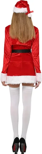Vista 2 de ReneeCho Vestido de Papá Noel para mujer, disfraz de Navidad, disfraz de señora Claus, cosplay con sombrero y medias para festivales y fiestas