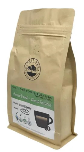 Vista 2 de Granos enteros orgánicos Nona Espresso. Los mejores granos de África, Indonesia y América del Sur. Cereza que sopla la mente perfectamente