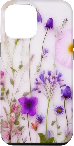 Vista 6 de iPhone 14 Mezcla de flores silvestres ramo floral patrón púrpura caso